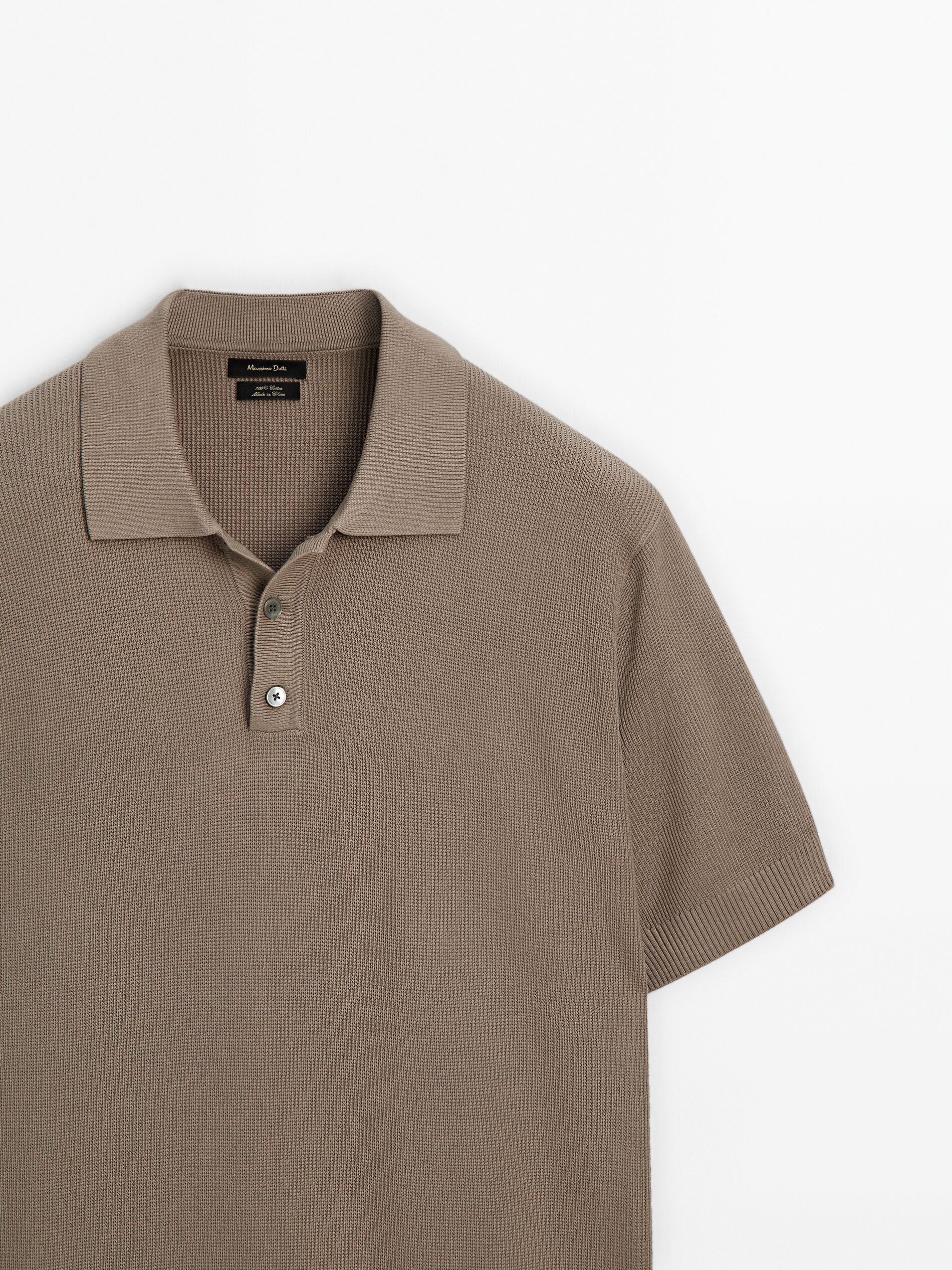 Massimo Dutti Short Sleeve Knit Men Polo Shirt Brown Beige | US-WB6510329