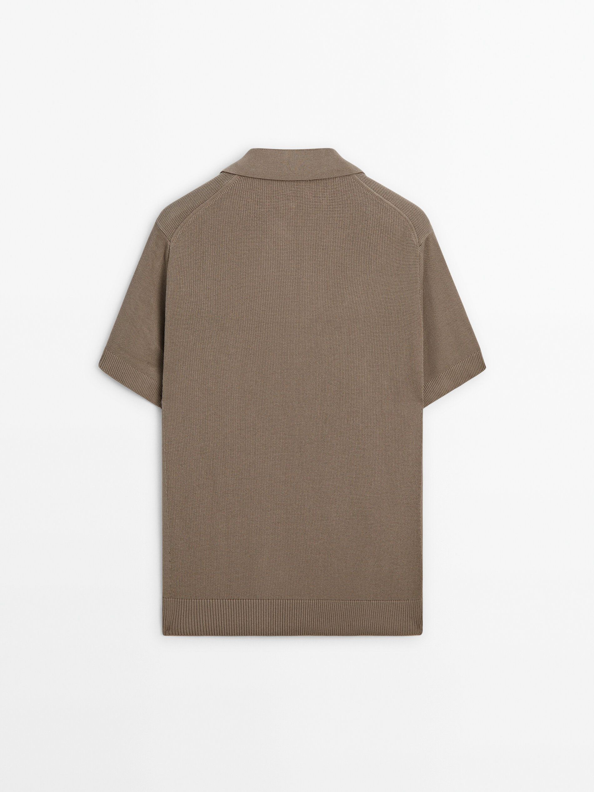 Massimo Dutti Short Sleeve Knit Men Polo Shirt Brown Beige | US-WB6510329