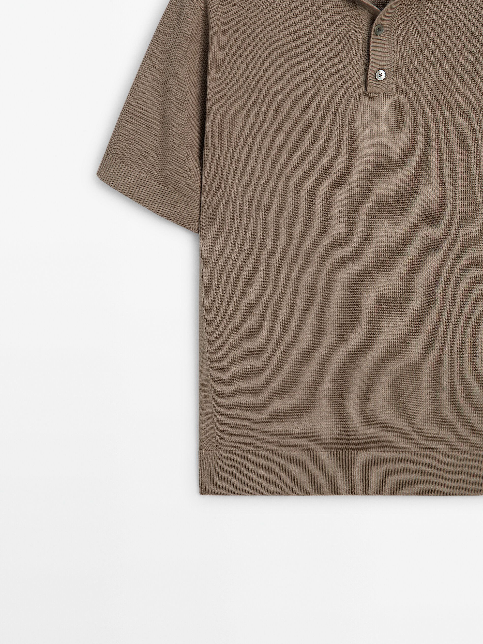 Massimo Dutti Short Sleeve Knit Men Polo Shirt Brown Beige | US-WB6510329