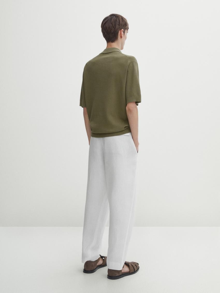 Massimo Dutti Short Sleeve Knit Men Polo Shirt Olive | US-NP0574629
