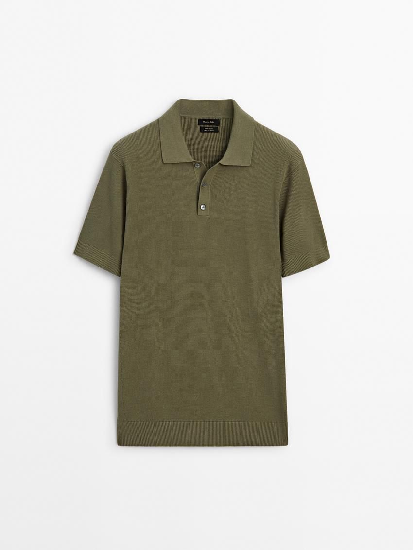 Massimo Dutti Short Sleeve Knit Men Polo Shirt Olive | US-NP0574629