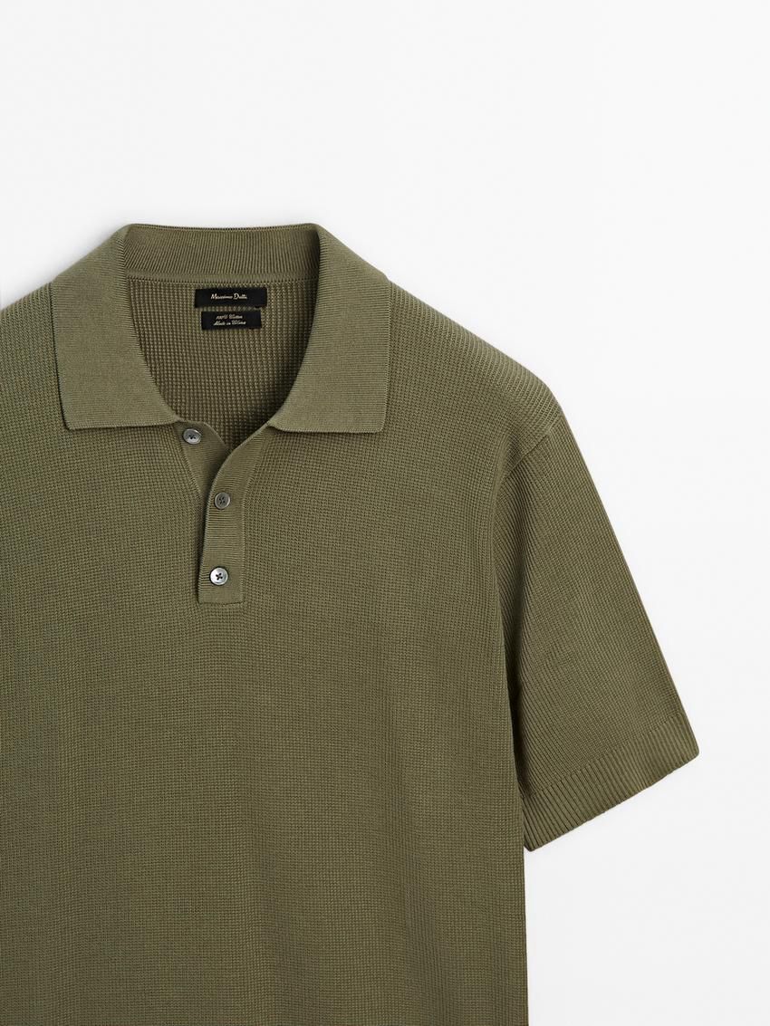 Massimo Dutti Short Sleeve Knit Men Polo Shirt Olive | US-NP0574629