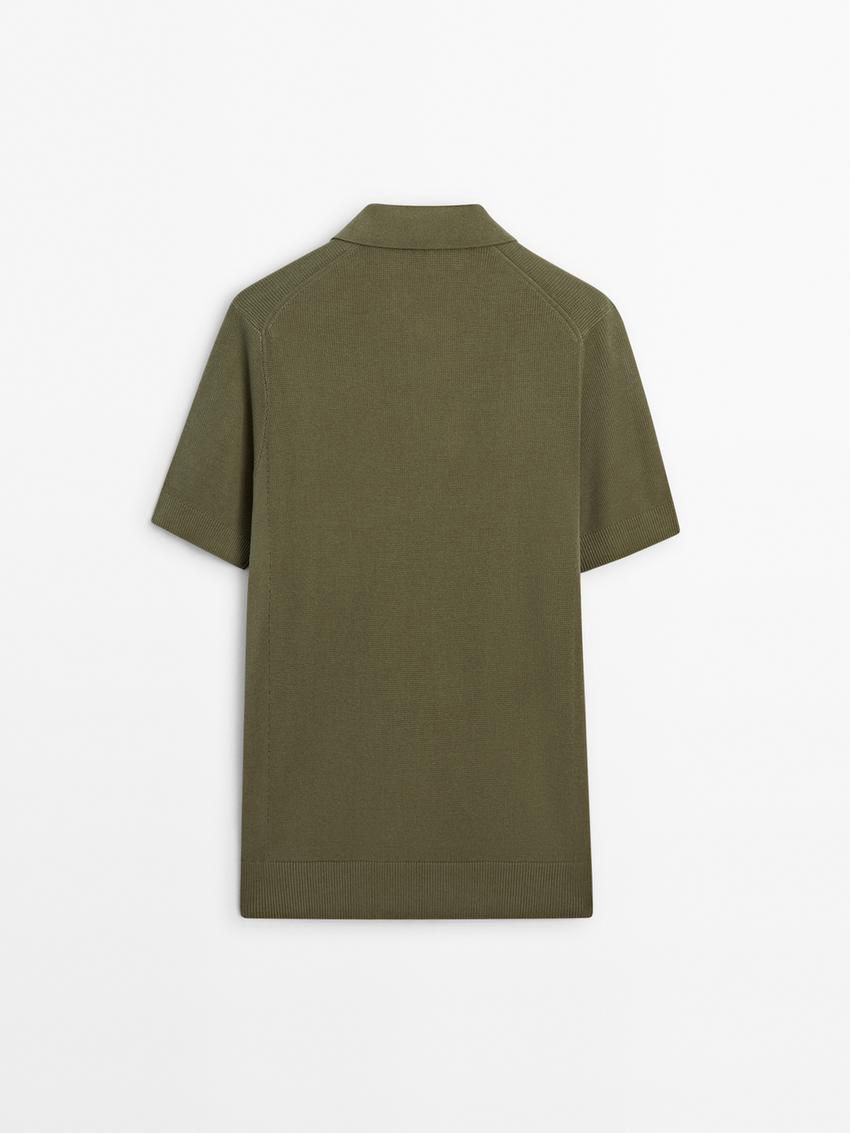 Massimo Dutti Short Sleeve Knit Men Polo Shirt Olive | US-NP0574629