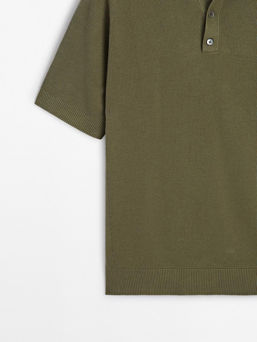 Massimo Dutti Short Sleeve Knit Men Polo Shirt Olive | US-NP0574629