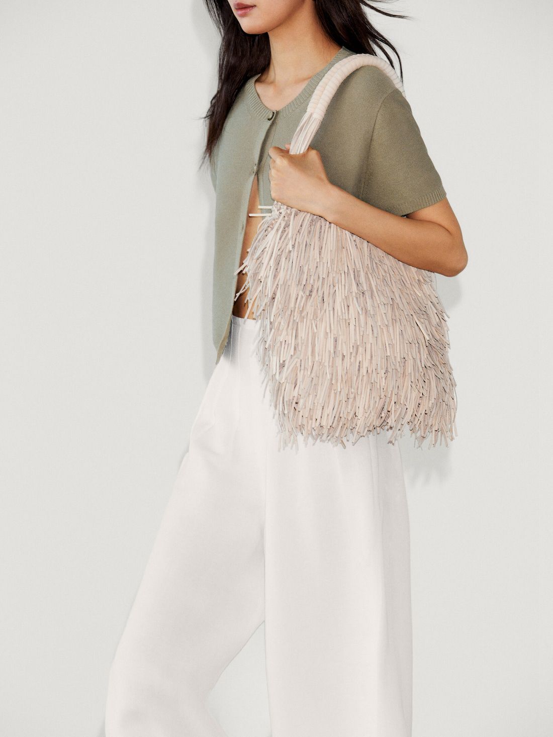 Massimo Dutti Short Sleeve Knit Women Cardigan Olive | US-ZA1539402