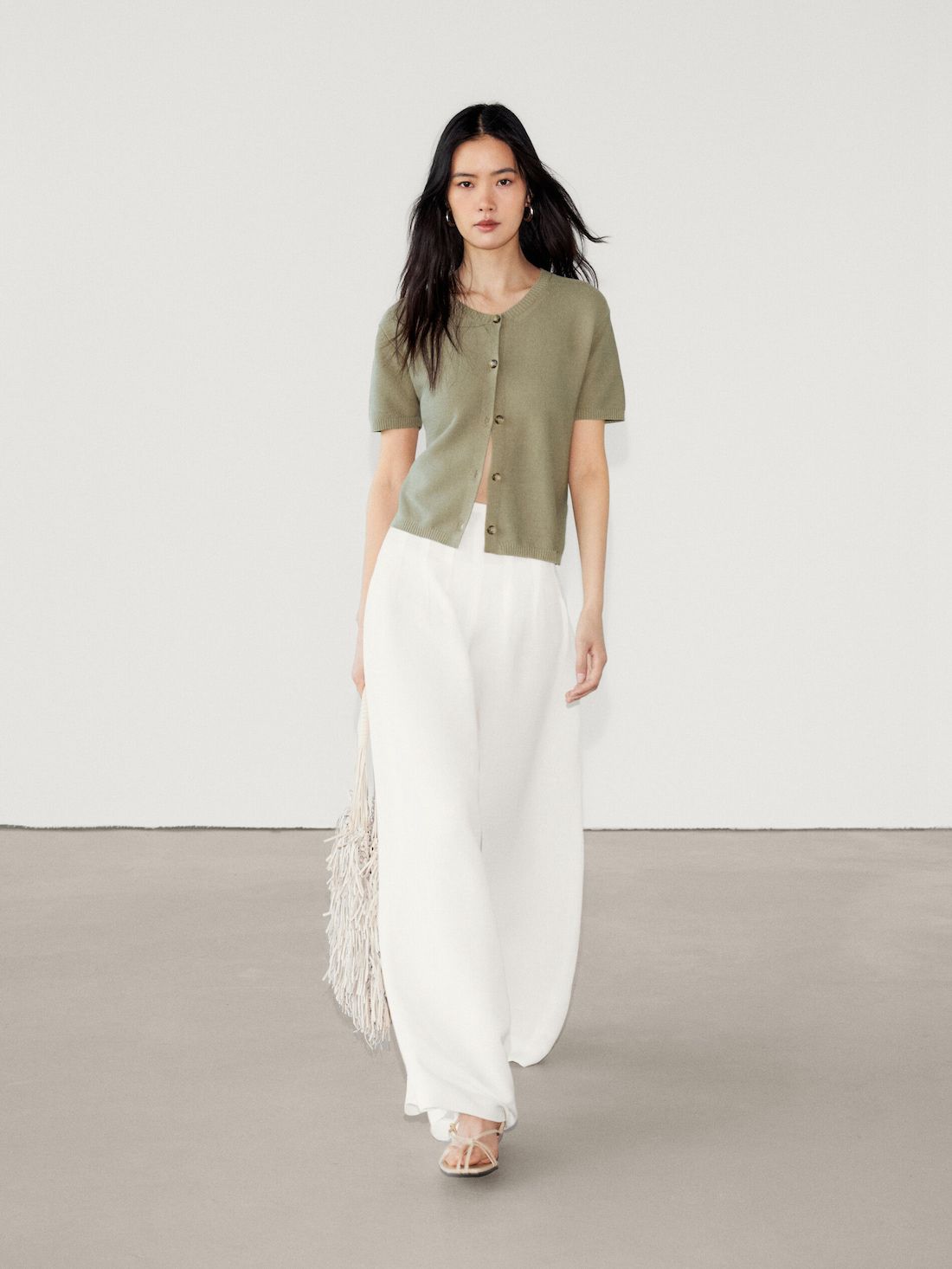 Massimo Dutti Short Sleeve Knit Women Cardigan Olive | US-ZA1539402