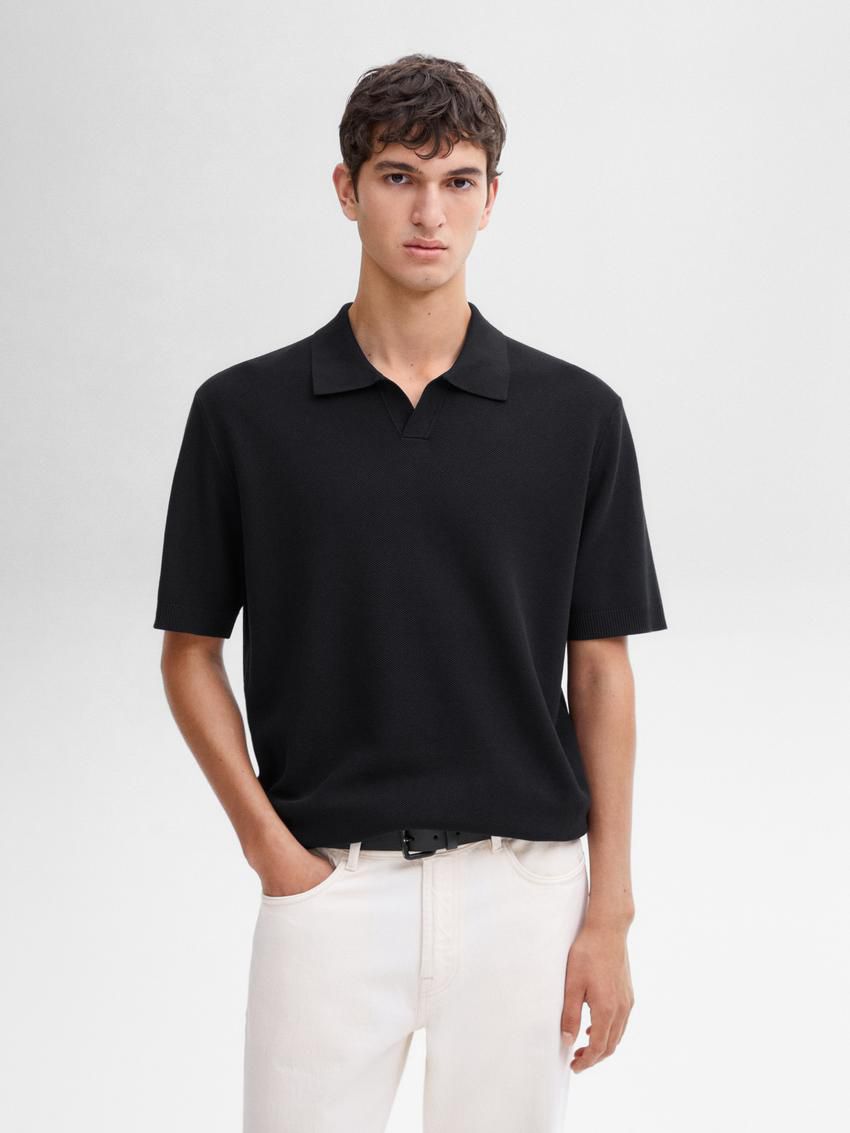 Massimo Dutti Short Sleeve Knitted Polo Men Polo Shirt Black | US-QX4589217