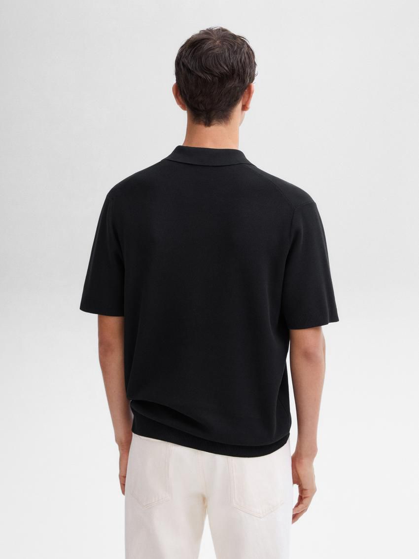 Massimo Dutti Short Sleeve Knitted Polo Men Polo Shirt Black | US-QX4589217