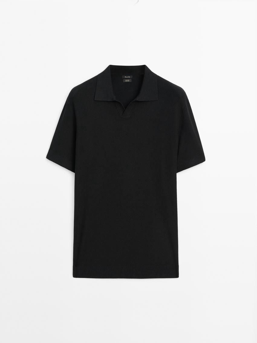 Massimo Dutti Short Sleeve Knitted Polo Men Polo Shirt Black | US-QX4589217