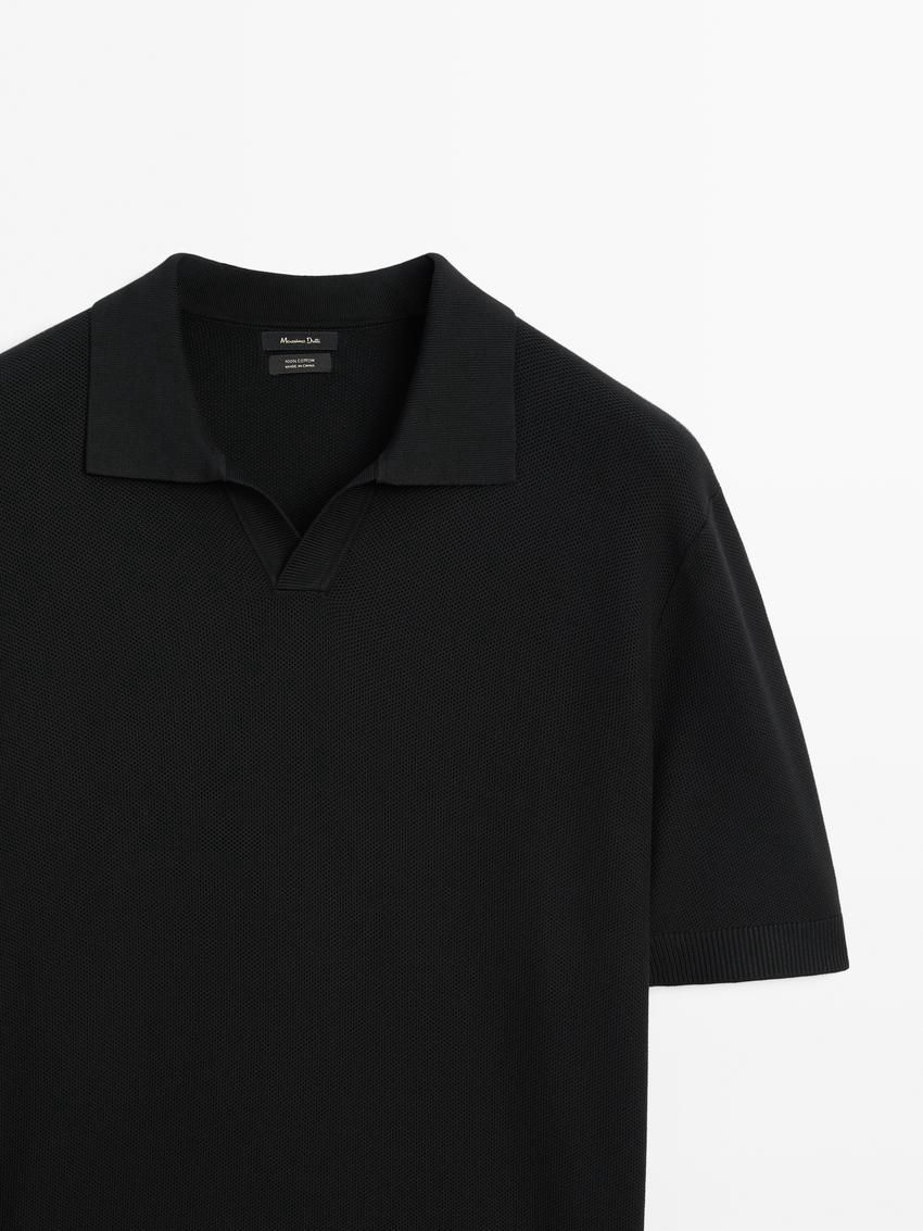 Massimo Dutti Short Sleeve Knitted Polo Men Polo Shirt Black | US-QX4589217