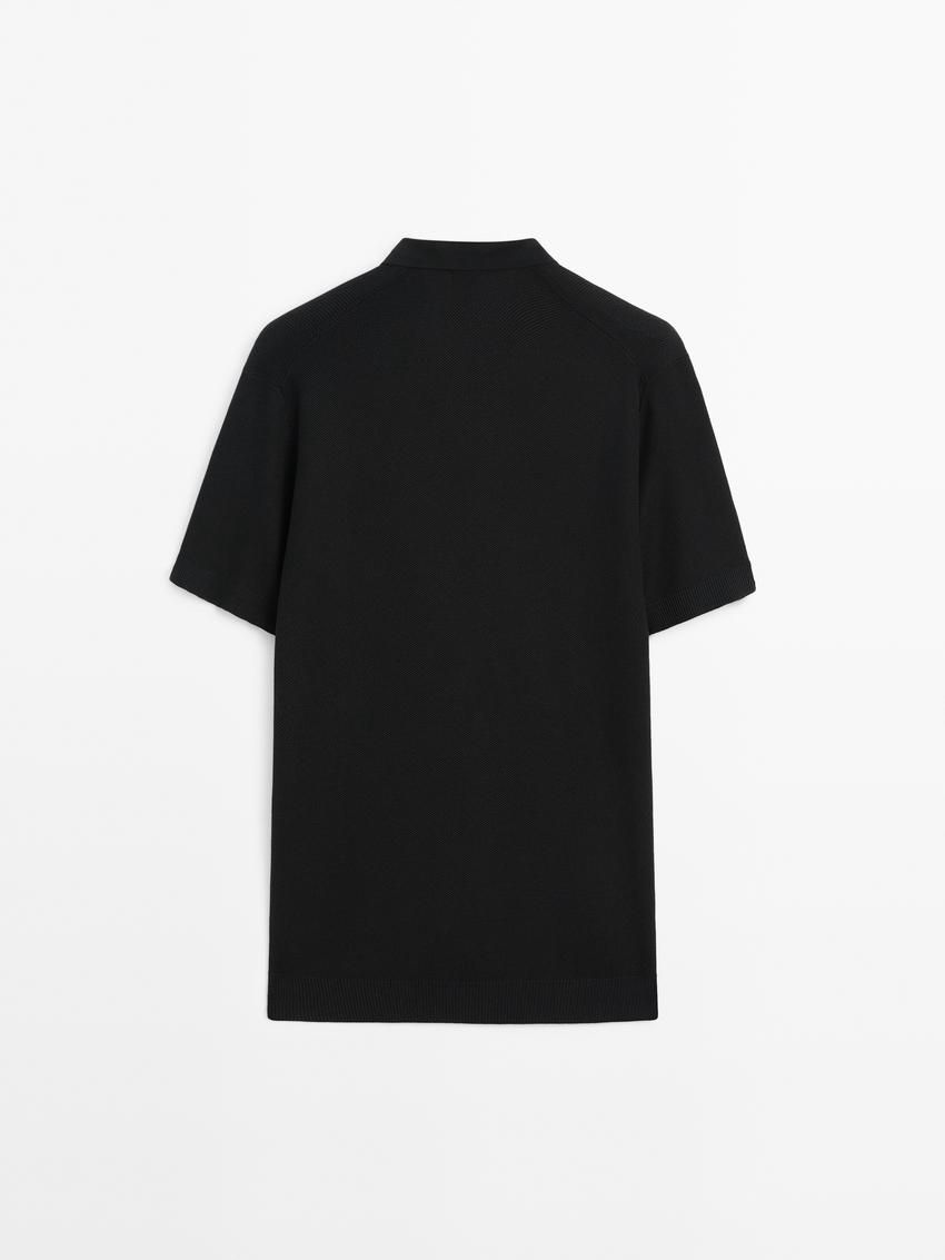 Massimo Dutti Short Sleeve Knitted Polo Men Polo Shirt Black | US-QX4589217
