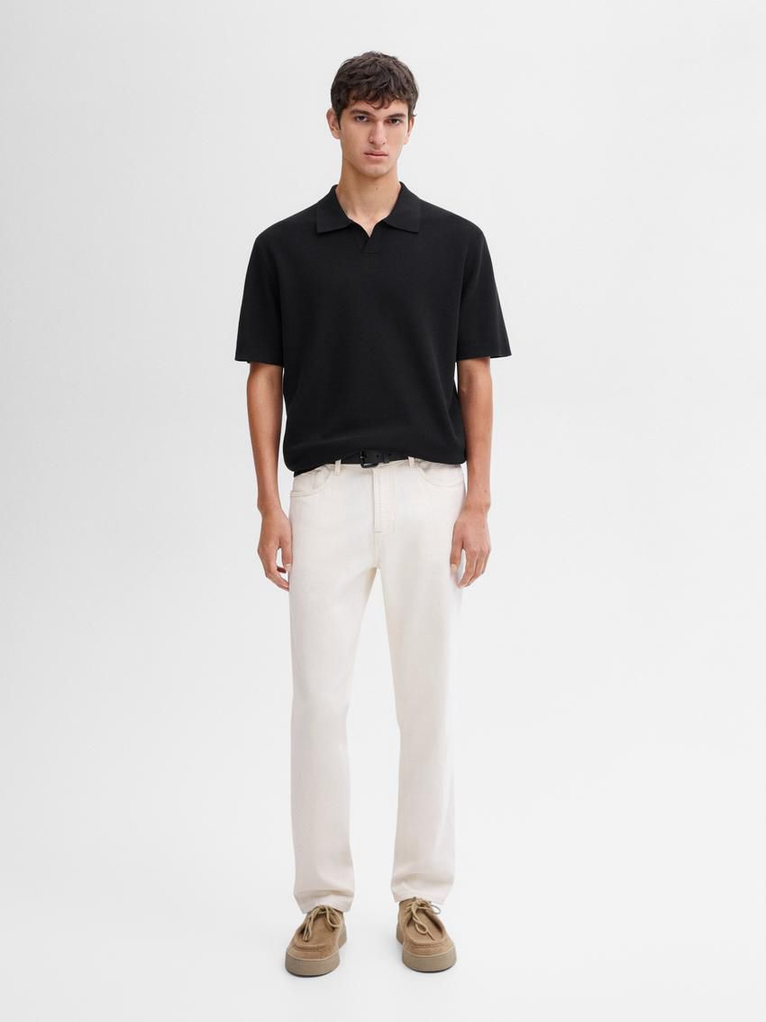 Massimo Dutti Short Sleeve Knitted Polo Men Polo Shirt Black | US-QX4589217