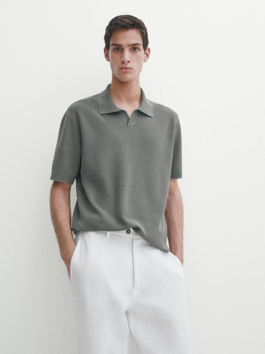 Massimo Dutti Short Sleeve Knitted Polo Men Polo Shirt Grey | US-PS9652014
