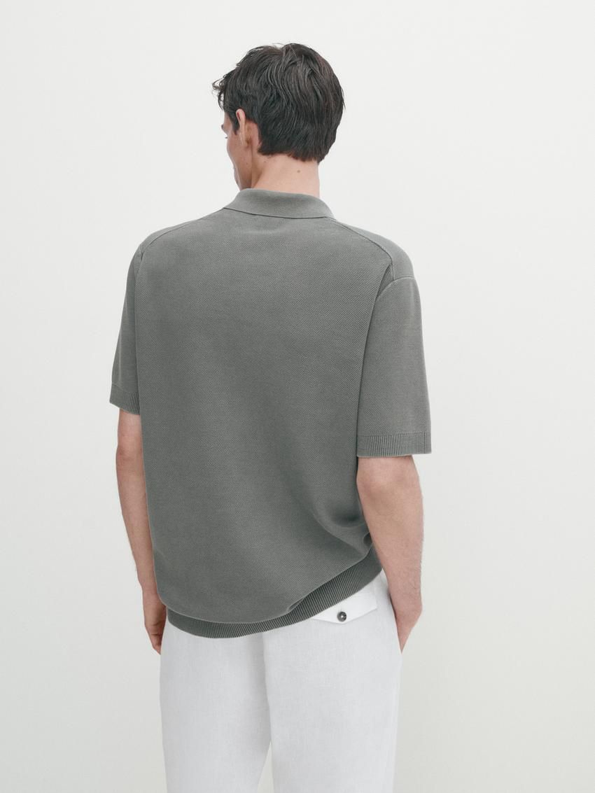 Massimo Dutti Short Sleeve Knitted Polo Men Polo Shirt Grey | US-PS9652014