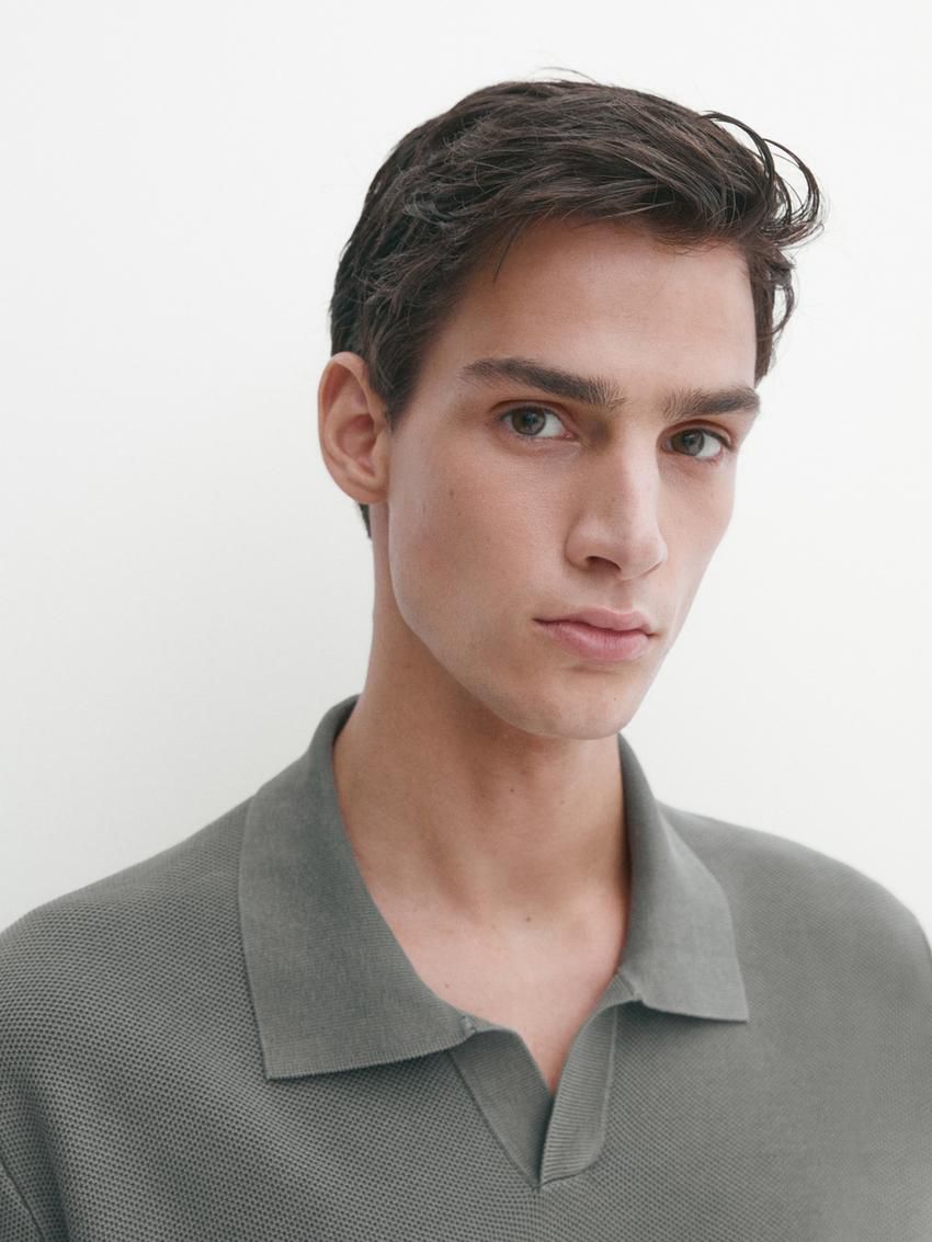 Massimo Dutti Short Sleeve Knitted Polo Men Polo Shirt Grey | US-PS9652014