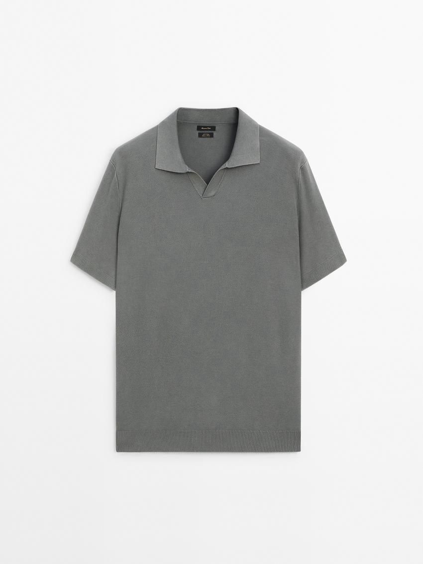Massimo Dutti Short Sleeve Knitted Polo Men Polo Shirt Grey | US-PS9652014