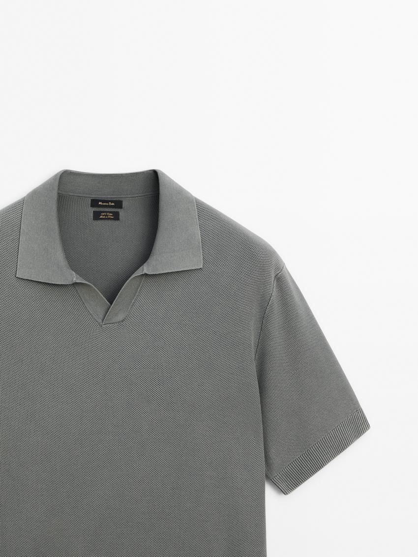 Massimo Dutti Short Sleeve Knitted Polo Men Polo Shirt Grey | US-PS9652014