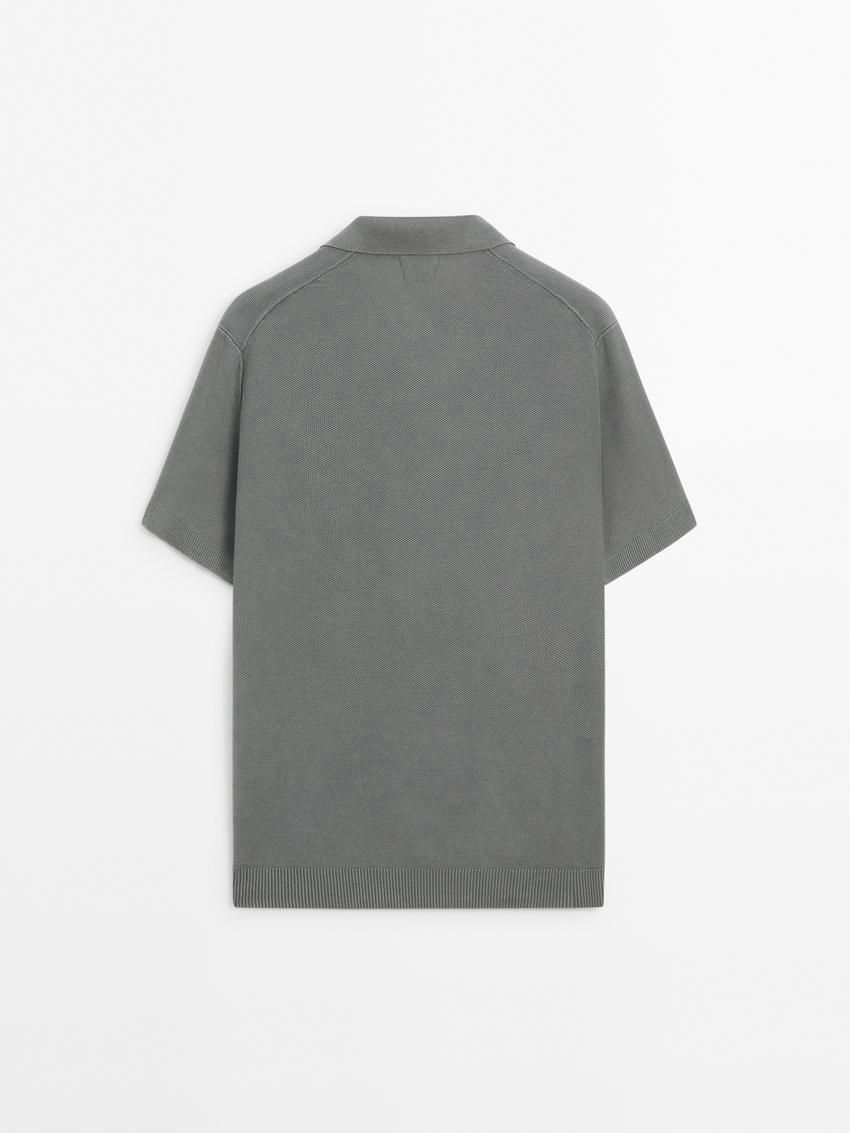 Massimo Dutti Short Sleeve Knitted Polo Men Polo Shirt Grey | US-PS9652014
