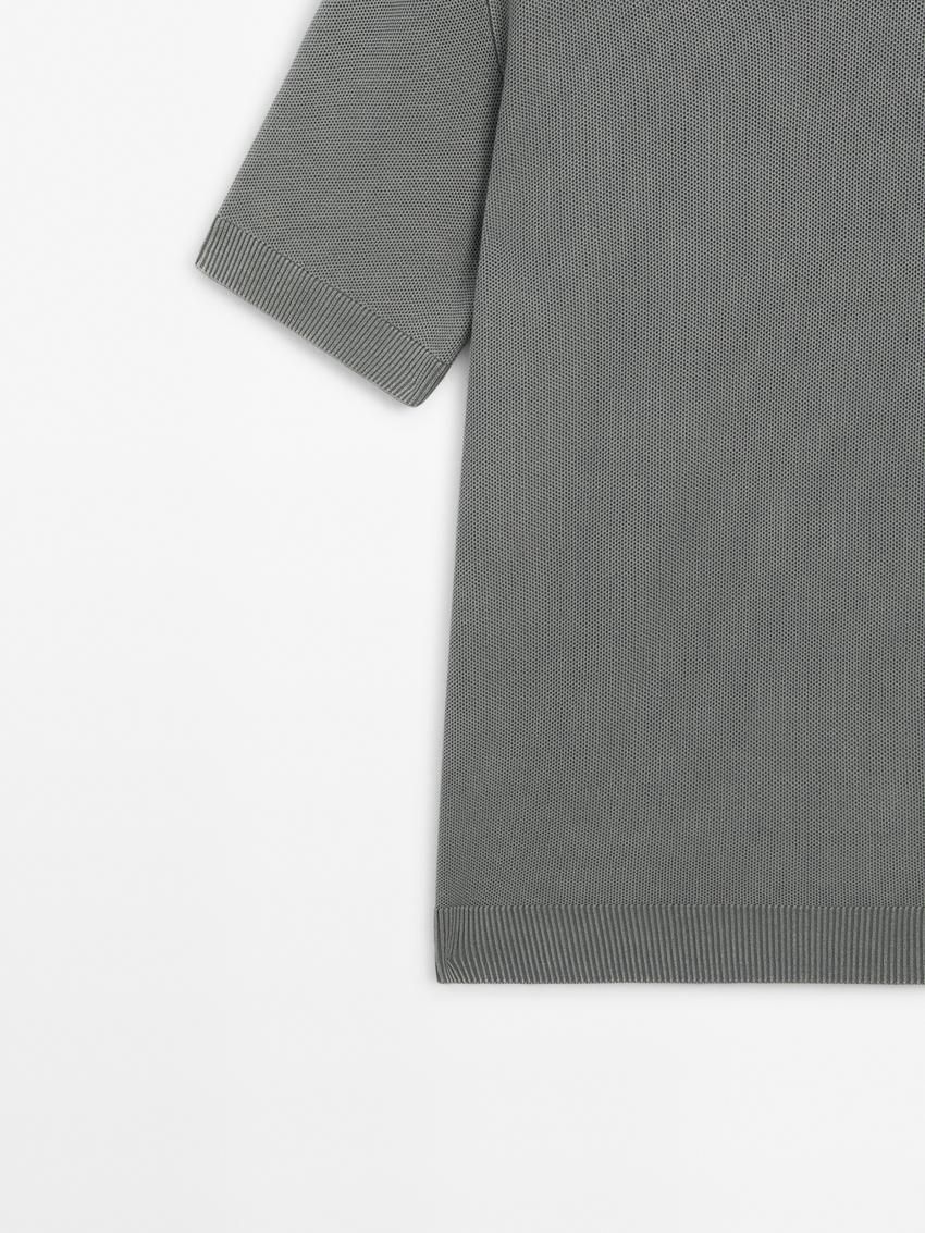 Massimo Dutti Short Sleeve Knitted Polo Men Polo Shirt Grey | US-PS9652014