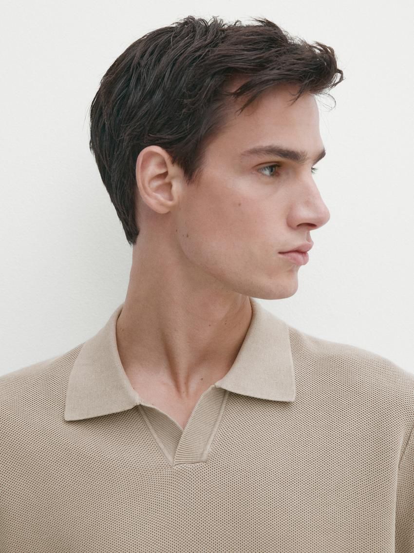 Massimo Dutti Short Sleeve Knitted Polo Men Polo Shirt Khaki | US-CA8596134