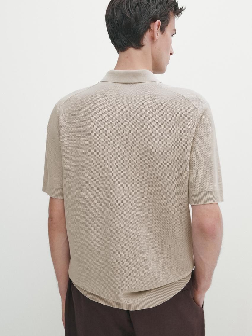 Massimo Dutti Short Sleeve Knitted Polo Men Polo Shirt Khaki | US-CA8596134