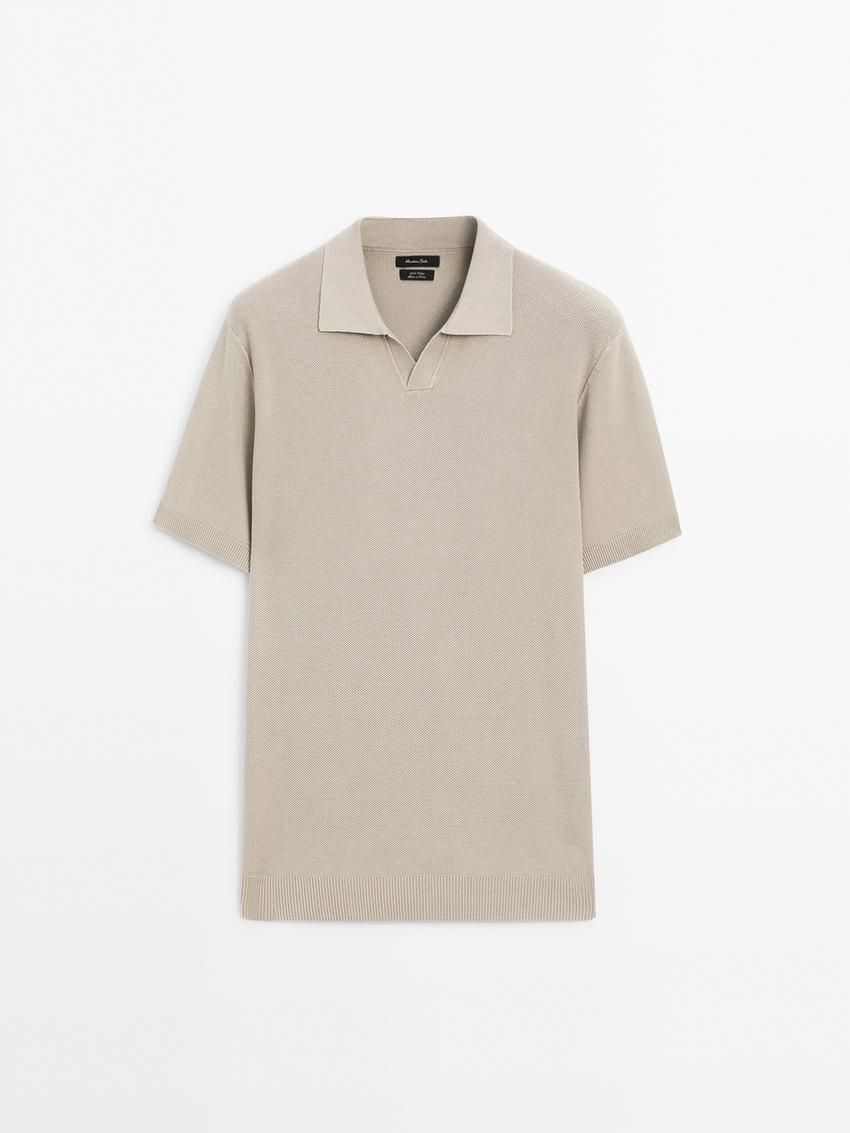 Massimo Dutti Short Sleeve Knitted Polo Men Polo Shirt Khaki | US-CA8596134