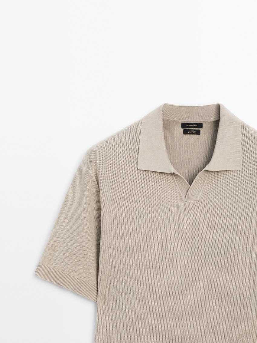 Massimo Dutti Short Sleeve Knitted Polo Men Polo Shirt Khaki | US-CA8596134