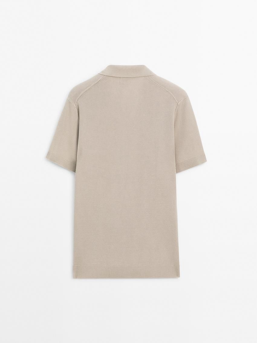 Massimo Dutti Short Sleeve Knitted Polo Men Polo Shirt Khaki | US-CA8596134