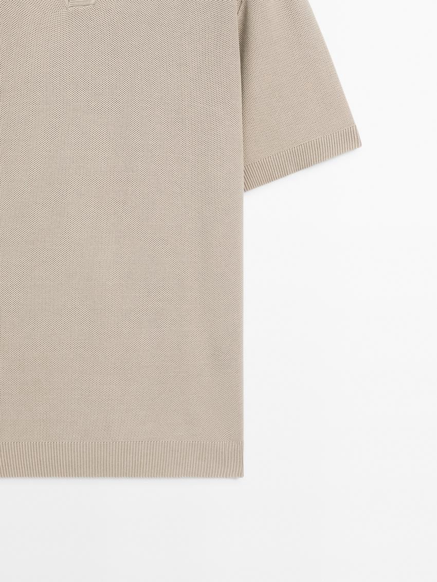 Massimo Dutti Short Sleeve Knitted Polo Men Polo Shirt Khaki | US-CA8596134