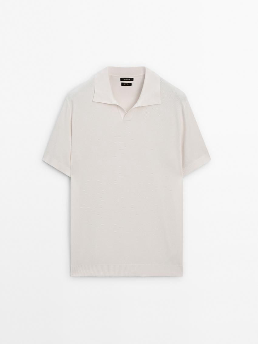 Massimo Dutti Short Sleeve Knitted Polo Men Polo Shirt Beige | US-ZL4986317