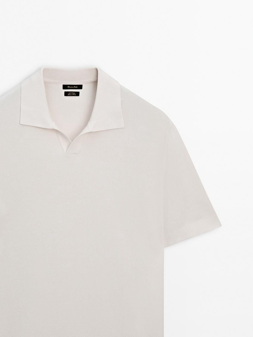 Massimo Dutti Short Sleeve Knitted Polo Men Polo Shirt Beige | US-ZL4986317