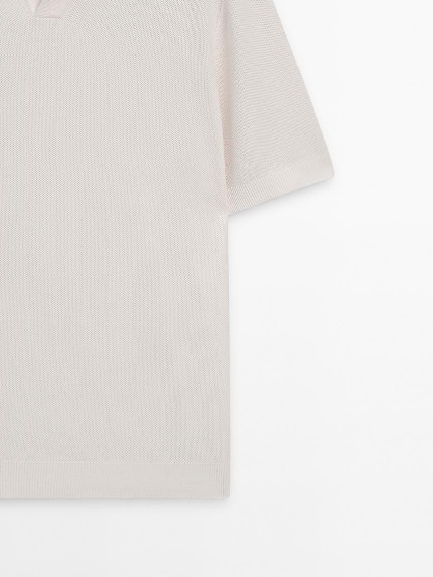 Massimo Dutti Short Sleeve Knitted Polo Men Polo Shirt Beige | US-ZL4986317