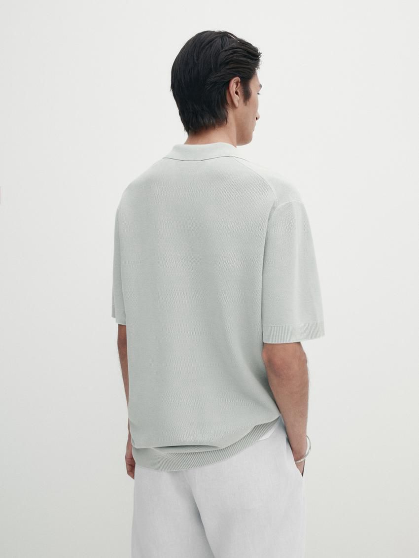 Massimo Dutti Short Sleeve Knitted Polo Men Polo Shirt Light Blue | US-UJ4690715