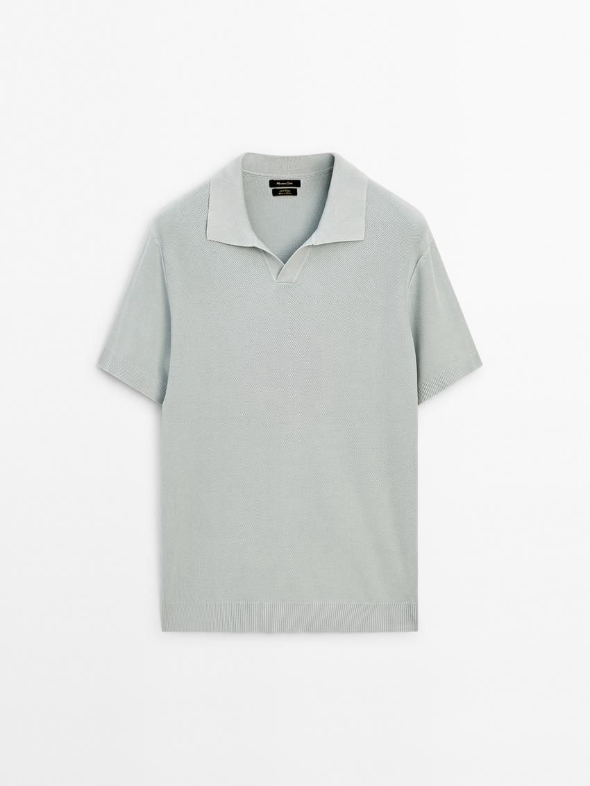 Massimo Dutti Short Sleeve Knitted Polo Men Polo Shirt Light Blue | US-UJ4690715