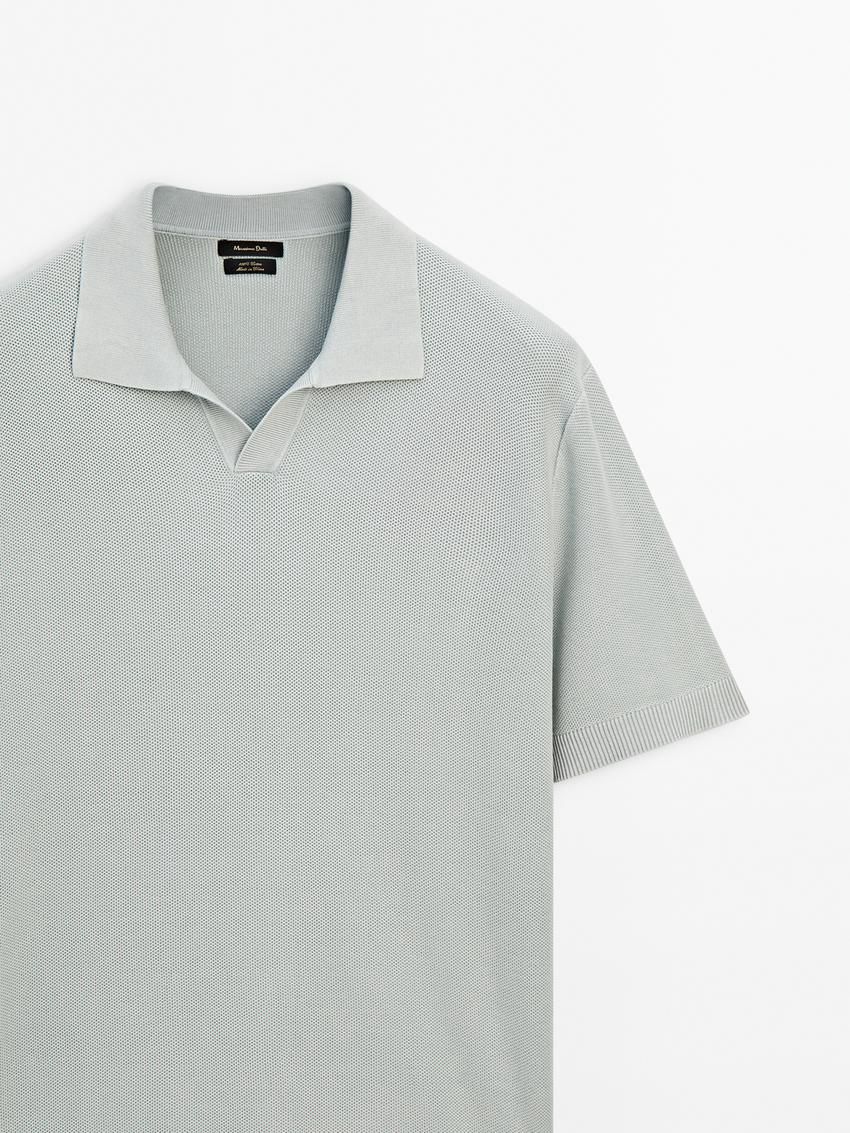 Massimo Dutti Short Sleeve Knitted Polo Men Polo Shirt Light Blue | US-UJ4690715