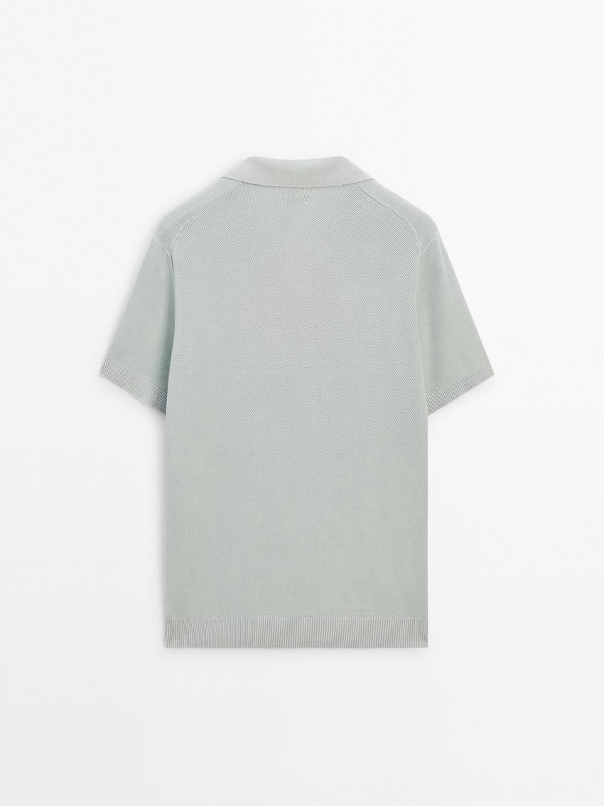 Massimo Dutti Short Sleeve Knitted Polo Men Polo Shirt Light Blue | US-UJ4690715