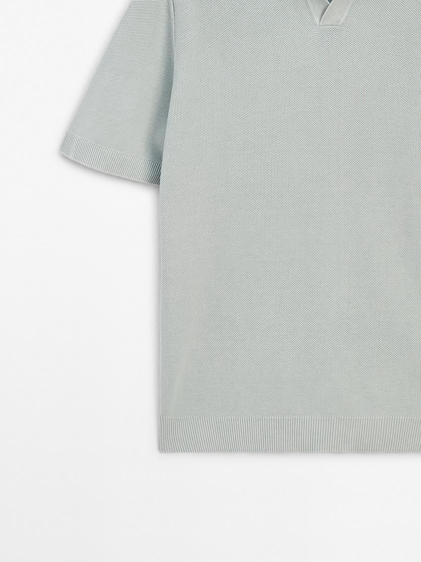 Massimo Dutti Short Sleeve Knitted Polo Men Polo Shirt Light Blue | US-UJ4690715