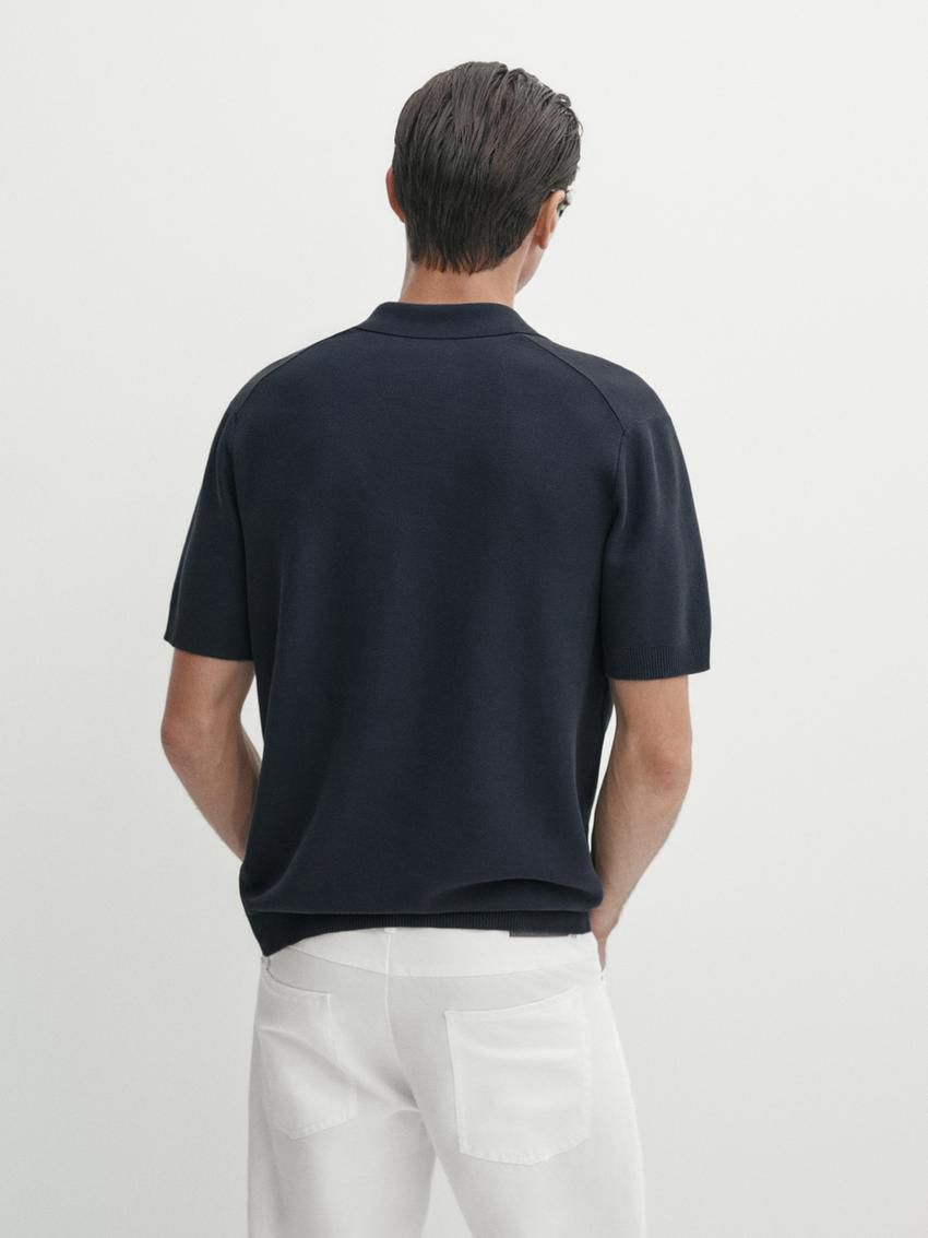 Massimo Dutti Short Sleeve Knitted Polo Men Polo Shirt Navy | US-ZI2491670