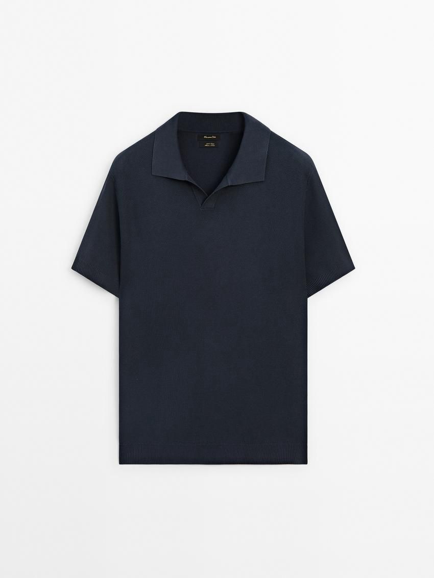 Massimo Dutti Short Sleeve Knitted Polo Men Polo Shirt Navy | US-ZI2491670