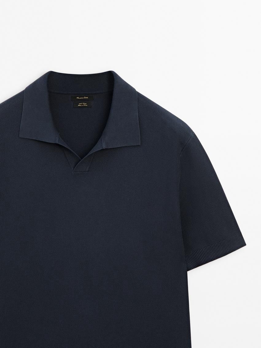 Massimo Dutti Short Sleeve Knitted Polo Men Polo Shirt Navy | US-ZI2491670