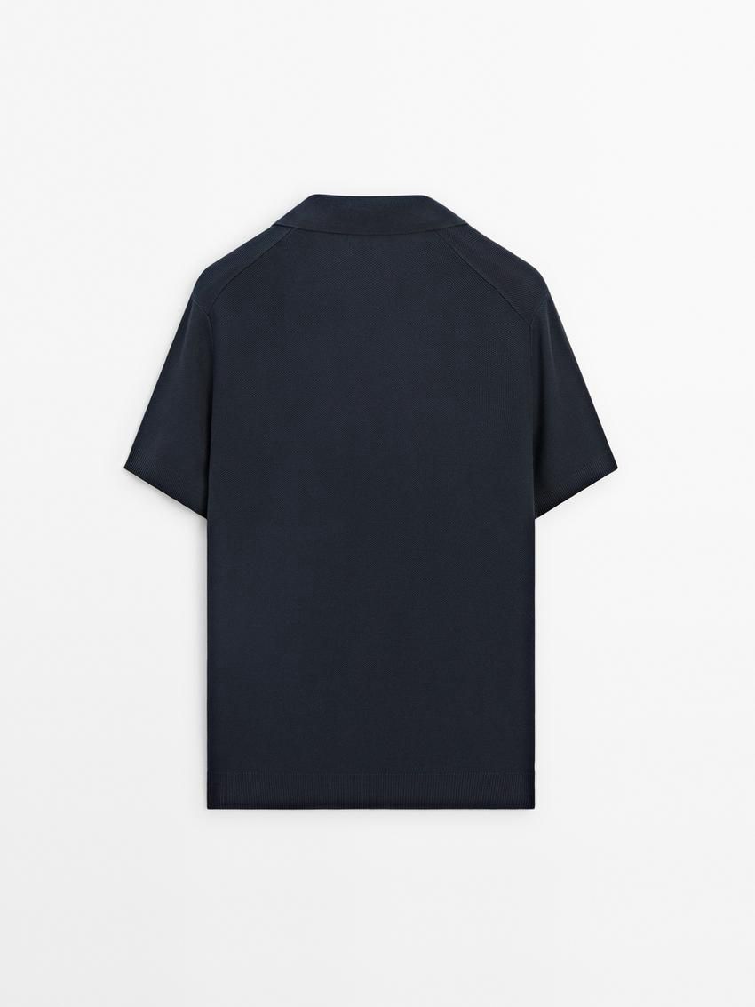 Massimo Dutti Short Sleeve Knitted Polo Men Polo Shirt Navy | US-ZI2491670