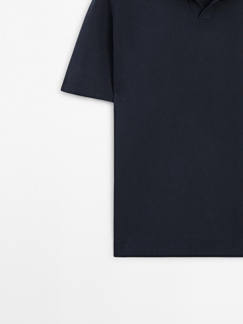 Massimo Dutti Short Sleeve Knitted Polo Men Polo Shirt Navy | US-ZI2491670