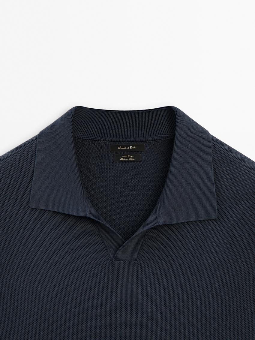 Massimo Dutti Short Sleeve Knitted Polo Men Polo Shirt Navy | US-ZI2491670