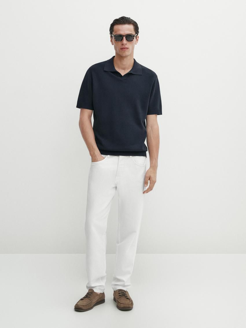 Massimo Dutti Short Sleeve Knitted Polo Men Polo Shirt Navy | US-ZI2491670