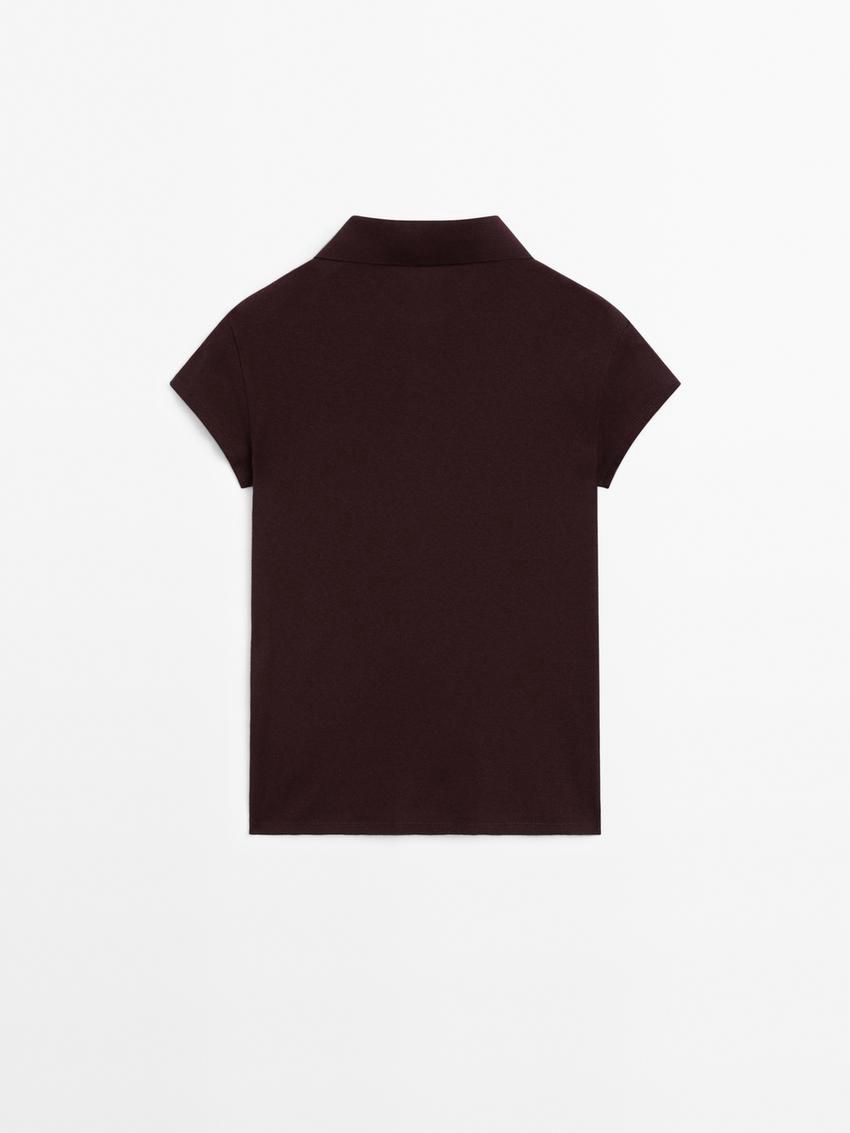 Massimo Dutti Short Sleeve Knitted Polo Shirt Women T-Shirt Burgundy | US-AF3871526
