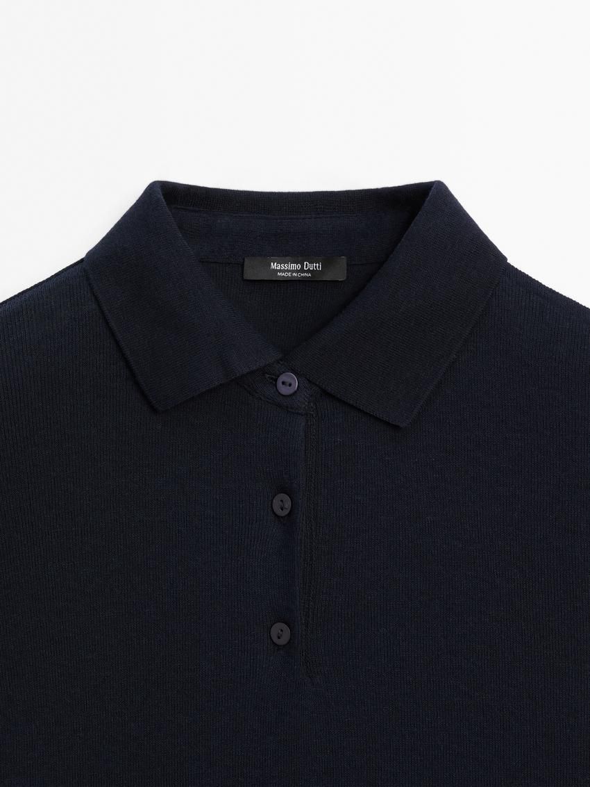 Massimo Dutti Short Sleeve Knitted Polo Shirt Women T-Shirt Navy | US-WH6483290