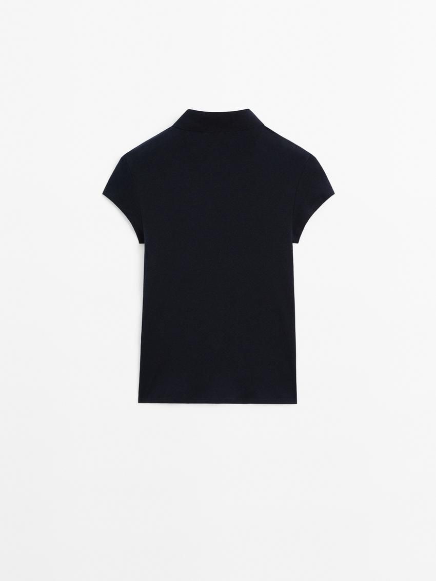 Massimo Dutti Short Sleeve Knitted Polo Shirt Women T-Shirt Navy | US-WH6483290