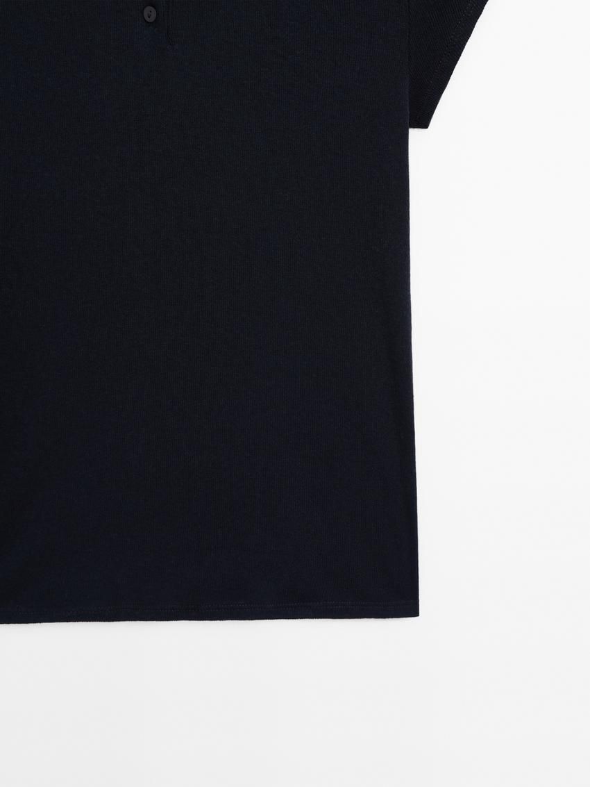 Massimo Dutti Short Sleeve Knitted Polo Shirt Women T-Shirt Navy | US-WH6483290
