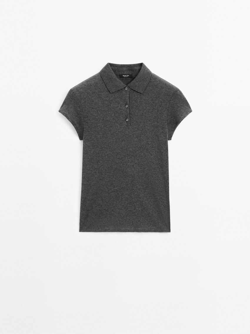 Massimo Dutti Short Sleeve Knitted Polo Shirt Women T-Shirt Dark Grey | US-DL9680732