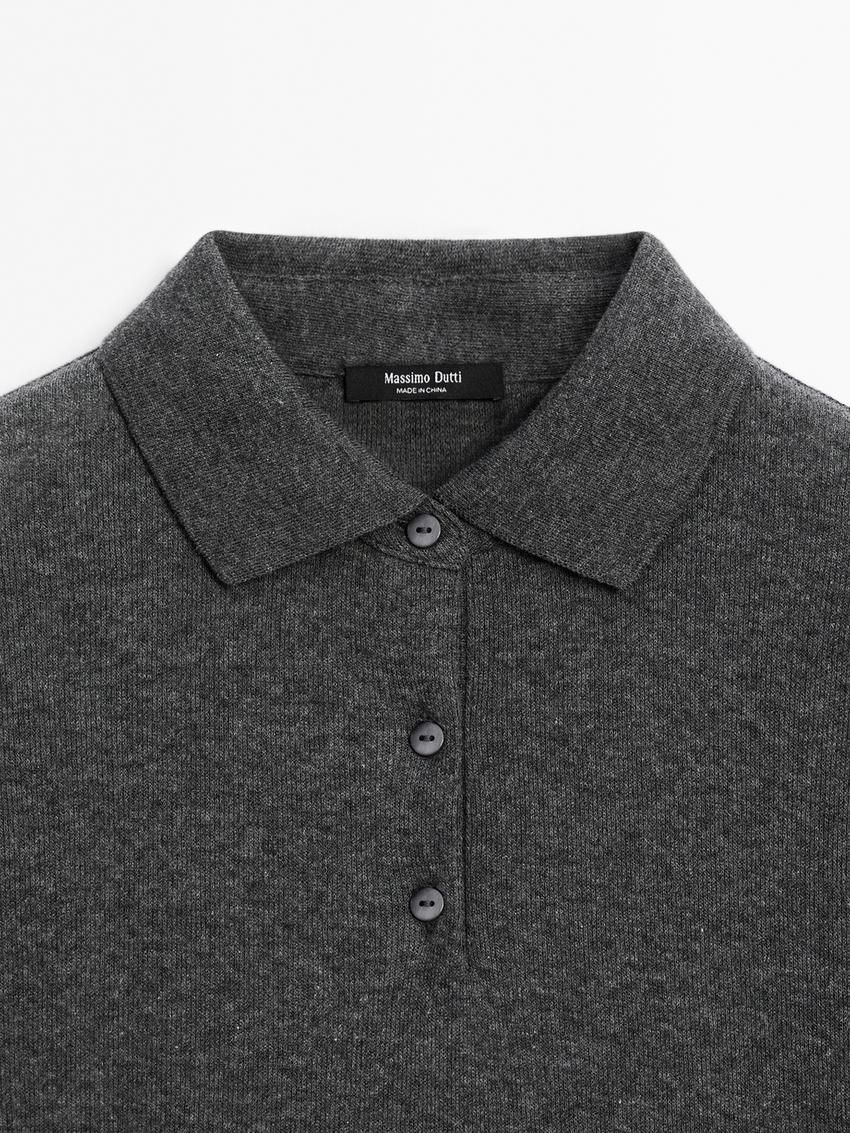 Massimo Dutti Short Sleeve Knitted Polo Shirt Women T-Shirt Dark Grey | US-DL9680732